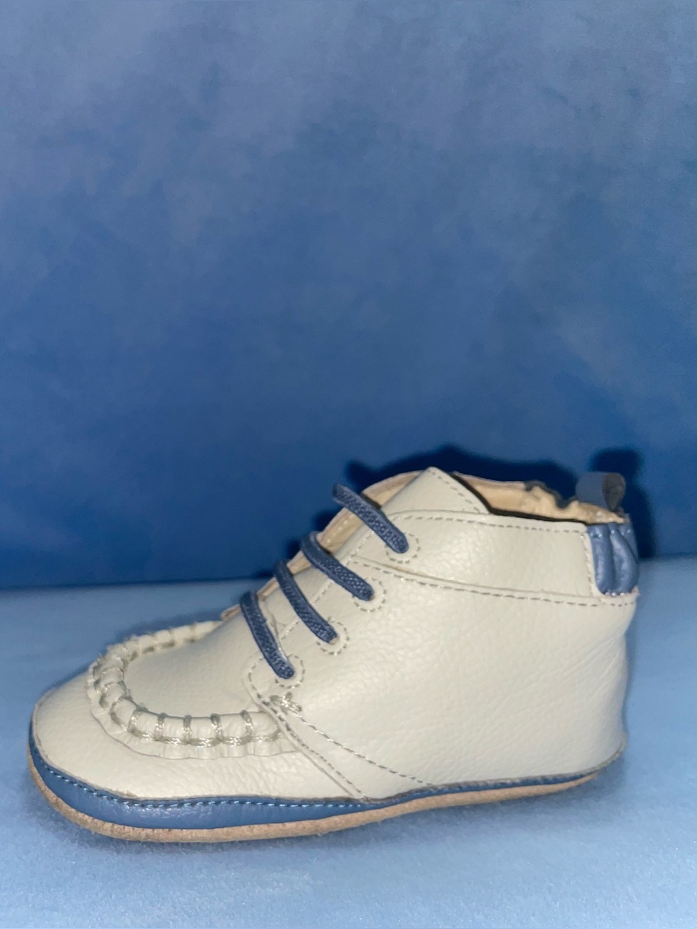 Robeez White and Navy Leather Baby Moccasins